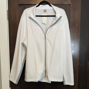 ALO Yoga White Performance Full Zip with Gray Trim